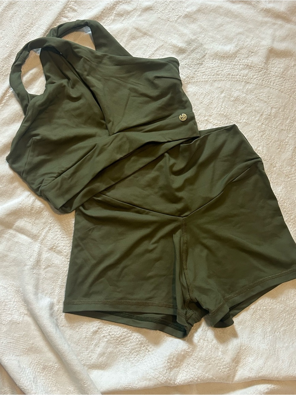 Mika Yoga 2 Piece Set Nova Bra and Bella Short, Olive, size XS/S